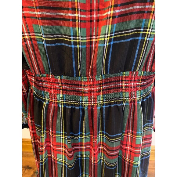 J. Crew Christmas Stewart Tartan Plaid Dress Size XL Smocked Waist Ruffle Hem - Picture 7 of 12